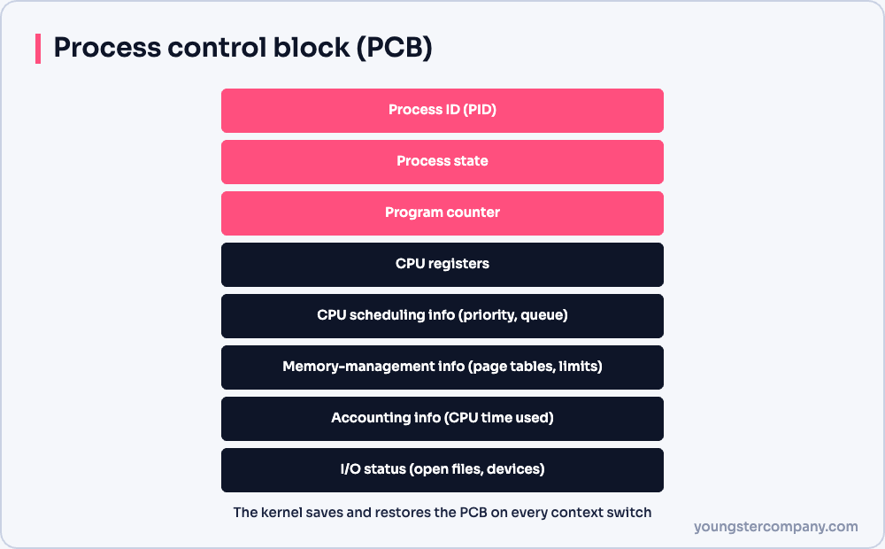 Process control block fields